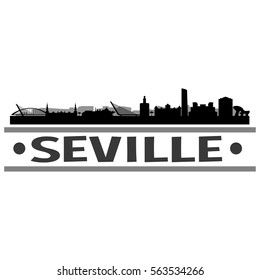 Seville Skyline Silhouette. Reflection Landscape City Design. Vector Cityscape Icon.  