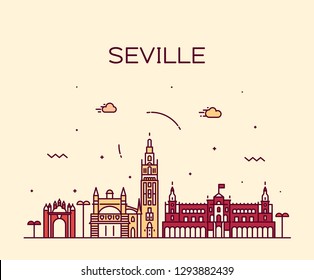 Seville skyline, Spain. Trendy vector illustration, linear style