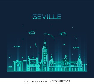 Seville skyline, Spain. Trendy vector illustration, linear style