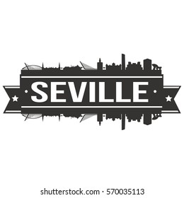 Seville Skyline Stamp Silhouette City Vector Design Art Landmark Spain.