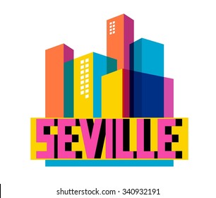 Seville in Spain is Beautiful city to visit on holiday, vector cartoon illustration