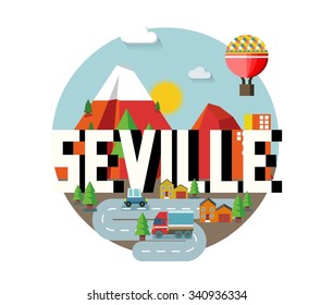 Seville in Spain is Beautiful city to visit on holiday, vector cartoon illustration