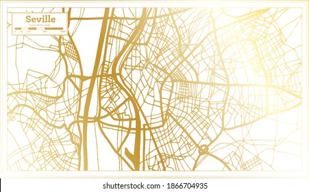 Seville Spain City Map in Retro Style in Golden Color. Outline Map. Vector Illustration.