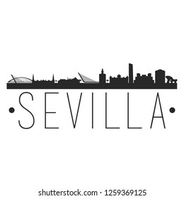 Seville Spain. City Skyline. Silhouette City. Design Vector. Famous Monuments.