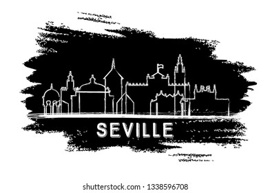 Seville Spain City Skyline Silhouette. Hand Drawn Sketch. Vector Illustration. Business Travel and Tourism Concept with Historic Architecture. Seville Cityscape with Landmarks.