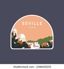 seville, spain emblem patch vector illustration landscape design with minimalist style.