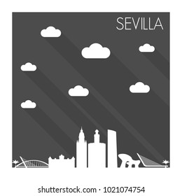 Seville Spain Skyline City Flat Silhouette Design Background