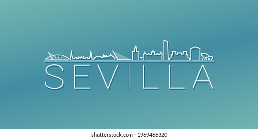 Seville, Spain Skyline Linear Design. Flat City Illustration Minimal Clip Art. Background Gradient Travel Vector Icon.