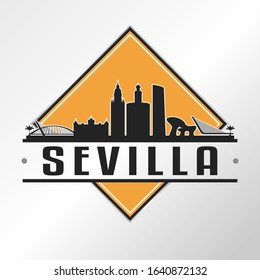 Seville Spain Skyline Logo. Adventure Landscape Design Vector Illustration.