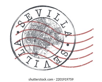 Seville, Spain Stamp Map Postal. Silhouette Seal Roads and Streets. Passport Round Design. Vector Icon. Design Retro Travel National Symbol.