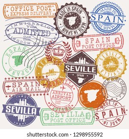 Seville Spain. Stamp. Vector Art. Postal Passport. Travel Design Set. Postage.