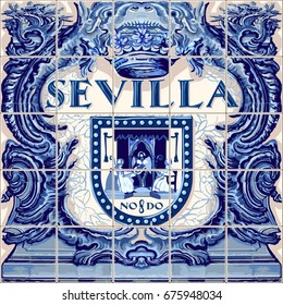 Seville Spanish ceramic tiles Spain symbol vector lapis blue illustration