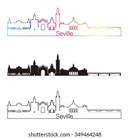 Seville V2 skyline linear style with rainbow in editable vector file