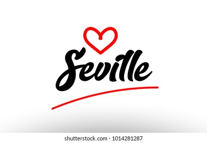 seville word text of european or europe city with red love heart suitable as a logo for a company or for touristic promotion