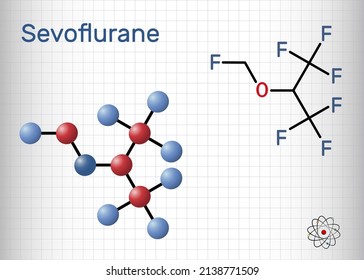 Sevoflurano, molécula fluorometílica. Es anestésico de inhalación, utilizado para la anestesia general. Modelo químico estructural, molécula. Hoja de papel en una jaula. Ilustración del vector