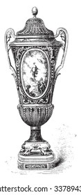 Sevres vase, vintage engraved illustration. Industrial encyclopedia E.-O. Lami - 1875.
