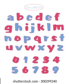 sew collection - hand made pink and light blue colors quilt letters