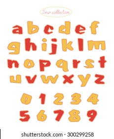 sew collection - hand made red and light orange colors quilt letters