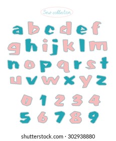 sew collection - hand made turquoise and light pink colors quilt letters