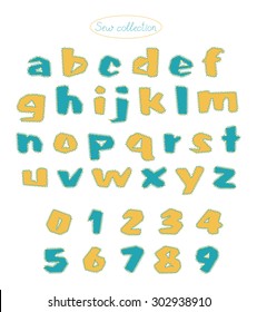 sew collection - hand made turquoise and light yellow colors quilt letters