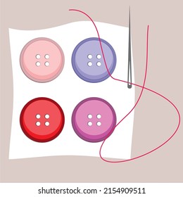 sew colorful buttons with a needle