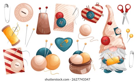 Sew and embroidery vector collection. Needlework tools set. Vector illustration.