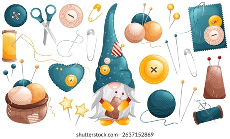 Sew and embroidery vector collection. Needlework tools set. Vector illustration.