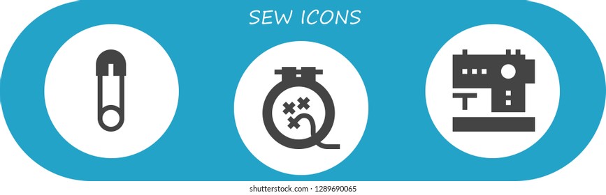  sew icon set. 3 filled sew icons. Simple modern icons about  - Safety pin, Knit, Sewing machine
