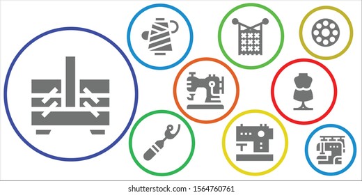 sew icon set. 9 filled sew icons.  Collection Of - Sewing box, Thread, Knit, Ripper, Sewing machine, Mannequin, Bobbin icons