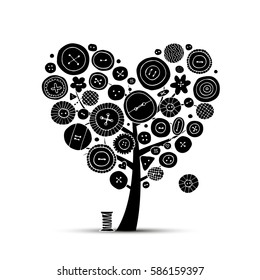 Sew with love, tree with buttons. Sketch for your design