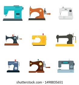 Sew machine icon set. Flat set of sew machine vector icons for web design