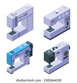 Sew machine icons set. Isometric set of sew machine vector icons for web design isolated on white background