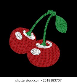 Sew red cherry sequins, Graphic design print t-shirts fashion, illustration, vector, posters, cards, stickers, mug