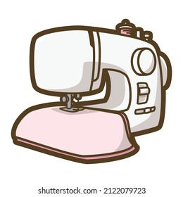 Sew with a sewing machine. Home appliances. Vector illustration.