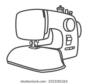 Sew with a sewing machine. Home appliances. Vector illustration.