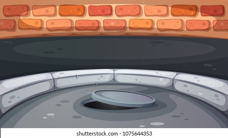 Sewage hatch illustration. Street landscape. vector eps 10