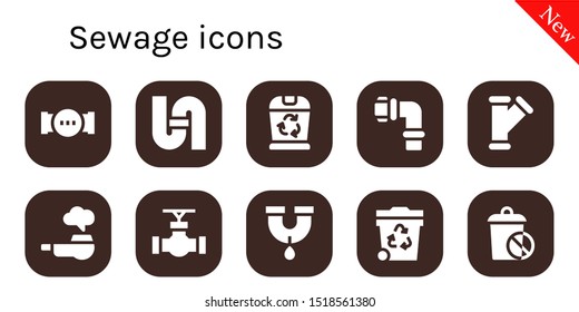 Sewage Icon Set. 10 Filled Sewage Icons.  Simple Modern Icons About  - Pipe, Trash, Pipes