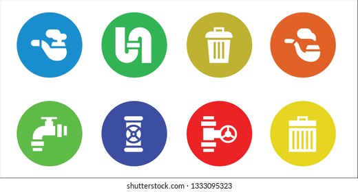 sewage icon set. 8 filled sewage icons.  Collection Of - Pipe, Pipes, Trash