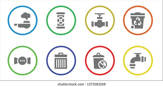 sewage icon set. 8 filled sewage icons.  Simple modern icons about  - Pipe, Pipes, Trash