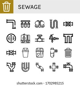 Abwassersymbol-Set. Sammlung von Bin, Rohr, Wasserfilter, Tank, Abwasserkanal, Rohrleitungen, Symbole löschen