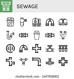sewage icon set. Collection of Pipe, Bin, Pipes, Tank, Sewer, Water filter icons