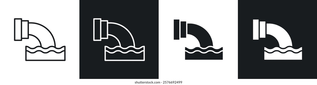 Sewage icons collection in black and white solid and line style