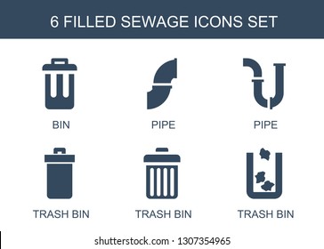 sewage icons. Trendy 6 sewage icons. Contain icons such as bin, pipe, trash bin. sewage icon for web and mobile.