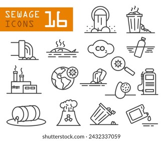 Sewage icons. Wastewater and water treatment vector icon set. Pollution line icon. Water treatment icon set. Editable stroke.