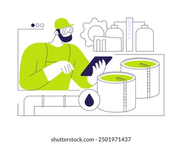 Sewage treatment abstract concept vector illustration. Engineer controls sewage quality, ecology environment, waste management, purification system, no water pollution abstract metaphor.