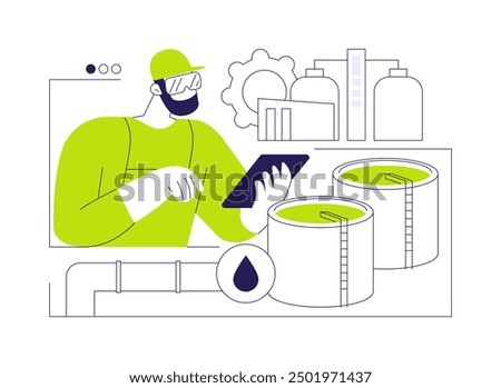 Sewage treatment abstract concept vector illustration. Engineer controls sewage quality, ecology environment, waste management, purification system, no water pollution abstract metaphor.