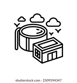 Ícone de contorno de estações de tratamento de esgoto, ilustração de vetor