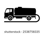 Sewage truck. Vacuum truck. Black silhouette. Side view. Vector simple flat graphic illustration. Isolated object on white background. Isolate.