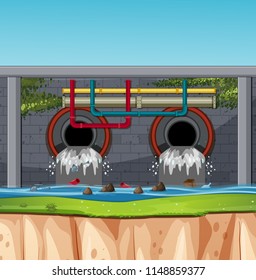 A sewage tunnel scene illustration