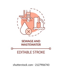 Sewage And Wastewater Terracotta Concept Icon. Environmental Effects Abstract Idea Thin Line Illustration. Isolated Outline Drawing. Editable Stroke. Arial, Myriad Pro-Bold Fonts Used